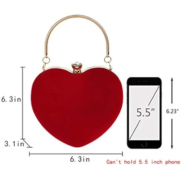Heart Shape Clutch Purse Velvet - Picture 3 of 4